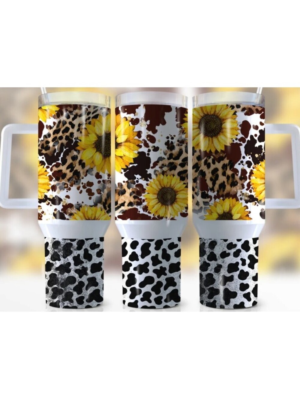 40oz Stainless Steel Tumbler with Sunflowers and Prints Design